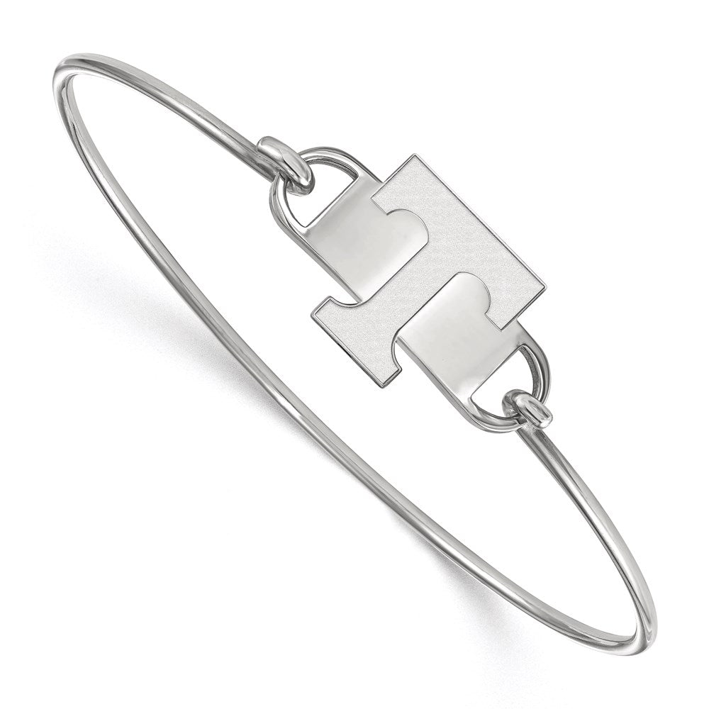 Sterling Silver Rhodium-plated LogoArt University of Tennessee Letter T Small Center 7 inch Wire Bangle