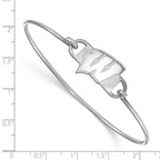 Sterling Silver Rhodium-plated LogoArt University of Wisconsin Letter W Small Center 7 inch Wire Bangle