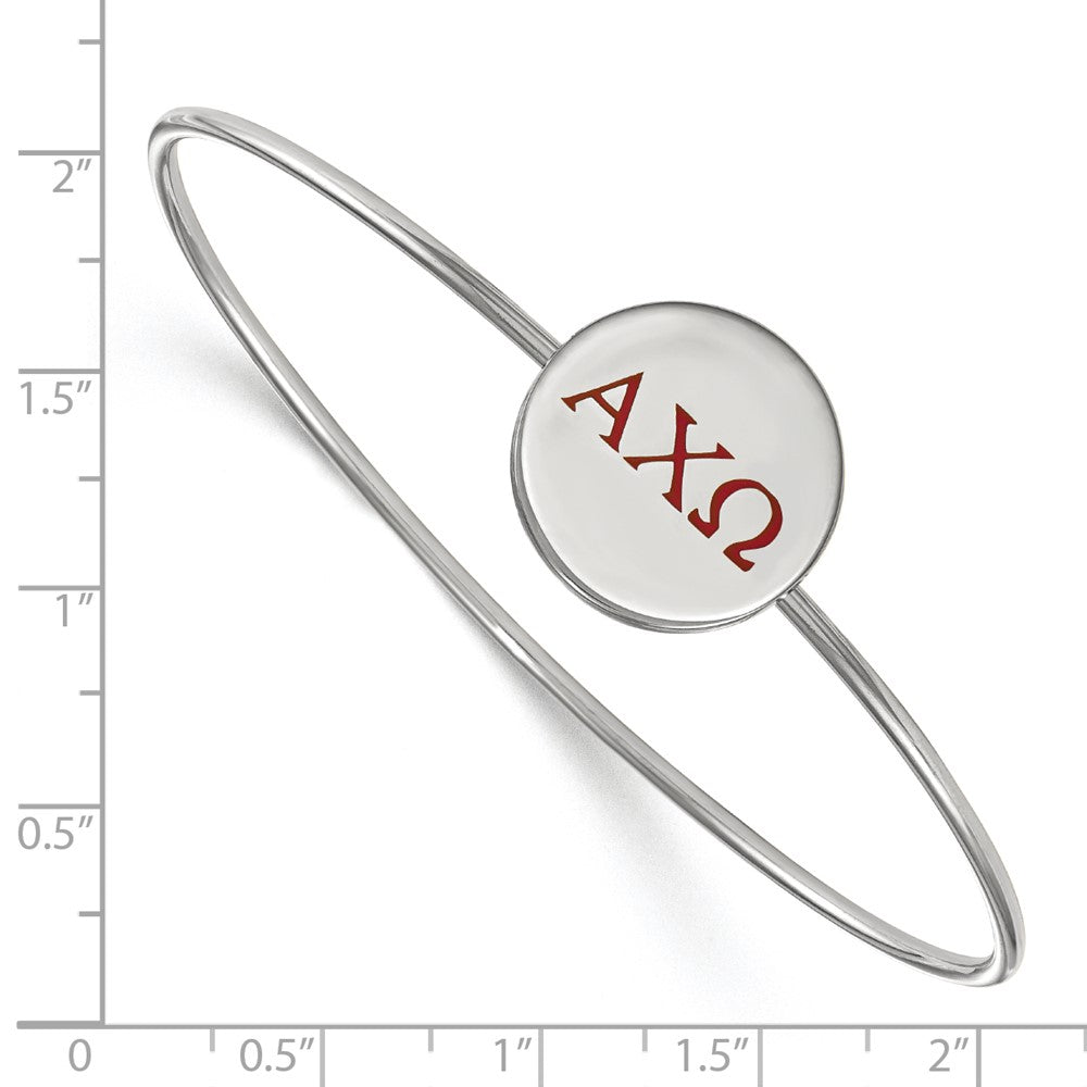 Sterling Silver Rh-plated LogoArt Alpha Chi Omega Enameled Slip-on Bangle