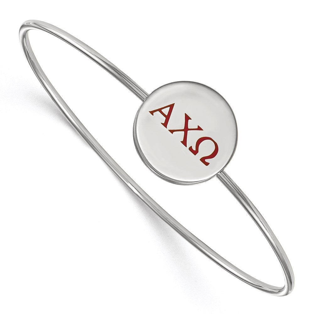 Sterling Silver Rh-plated LogoArt Alpha Chi Omega Enameled Slip-on Bangle