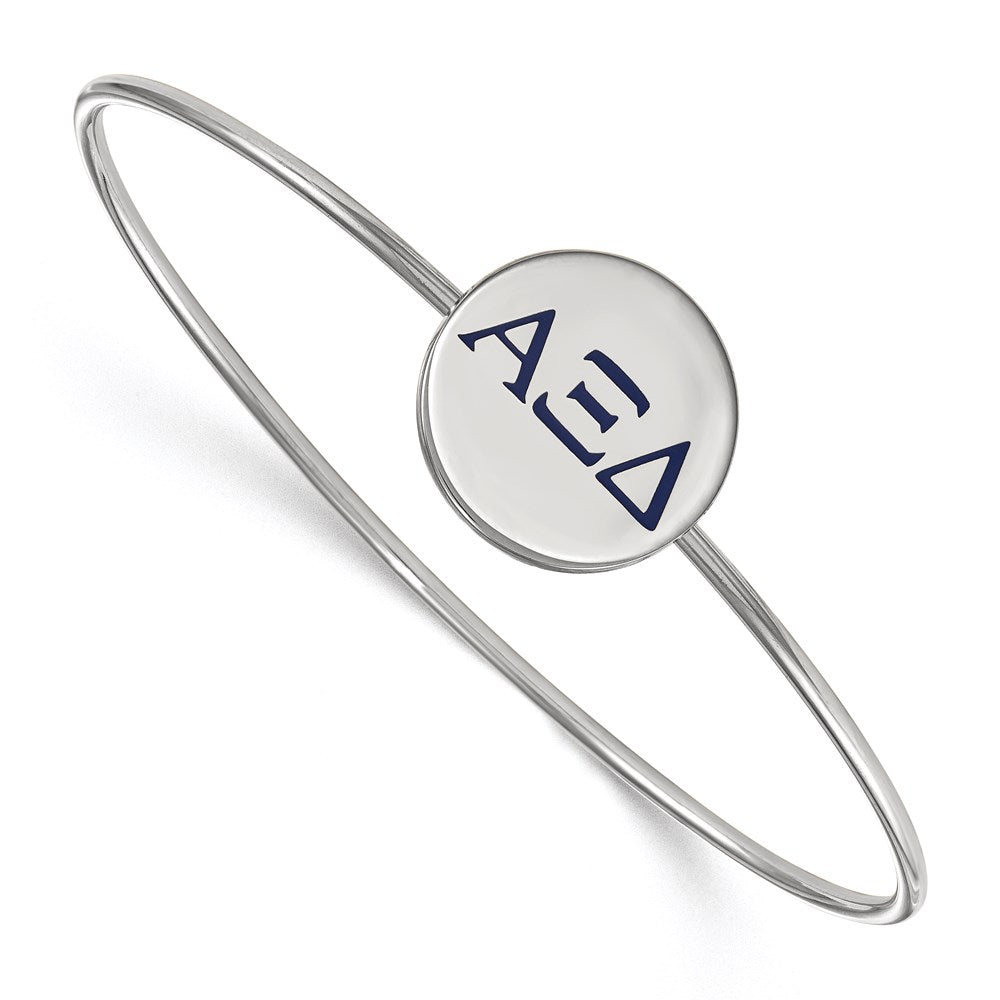 Sterling Silver Rh-plated LogoArt Alpha Xi Delta Enameled Slip-on Bangle