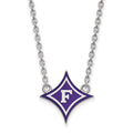 Sterling Silver Rhodium-plated LogoArt Furman University Large Enameled Pendant 18 inch Necklace
