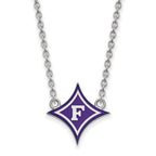 Sterling Silver Rhodium-plated LogoArt Furman University Large Enameled Pendant 18 inch Necklace