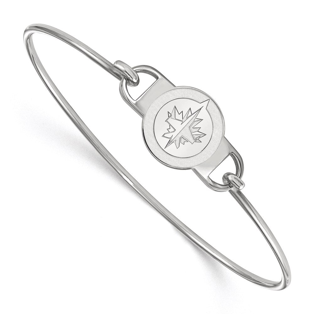 Sterling Silver Rhodium-plated NHL LogoArt Winnipeg Jets Small Center 7 inch Wire Bangle