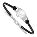 Sterling Silver Rhodium-plated LogoArt Kansas State University Wildcat Small Center Black Leather 7 inch Bracelet with Extender