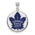 Sterling Silver Rhodium-plated NHL LogoArt Toronto Maple Leafs Large Enameled Disc Pendant