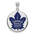Sterling Silver Rhodium-plated NHL LogoArt Toronto Maple Leafs Large Enameled Disc Pendant