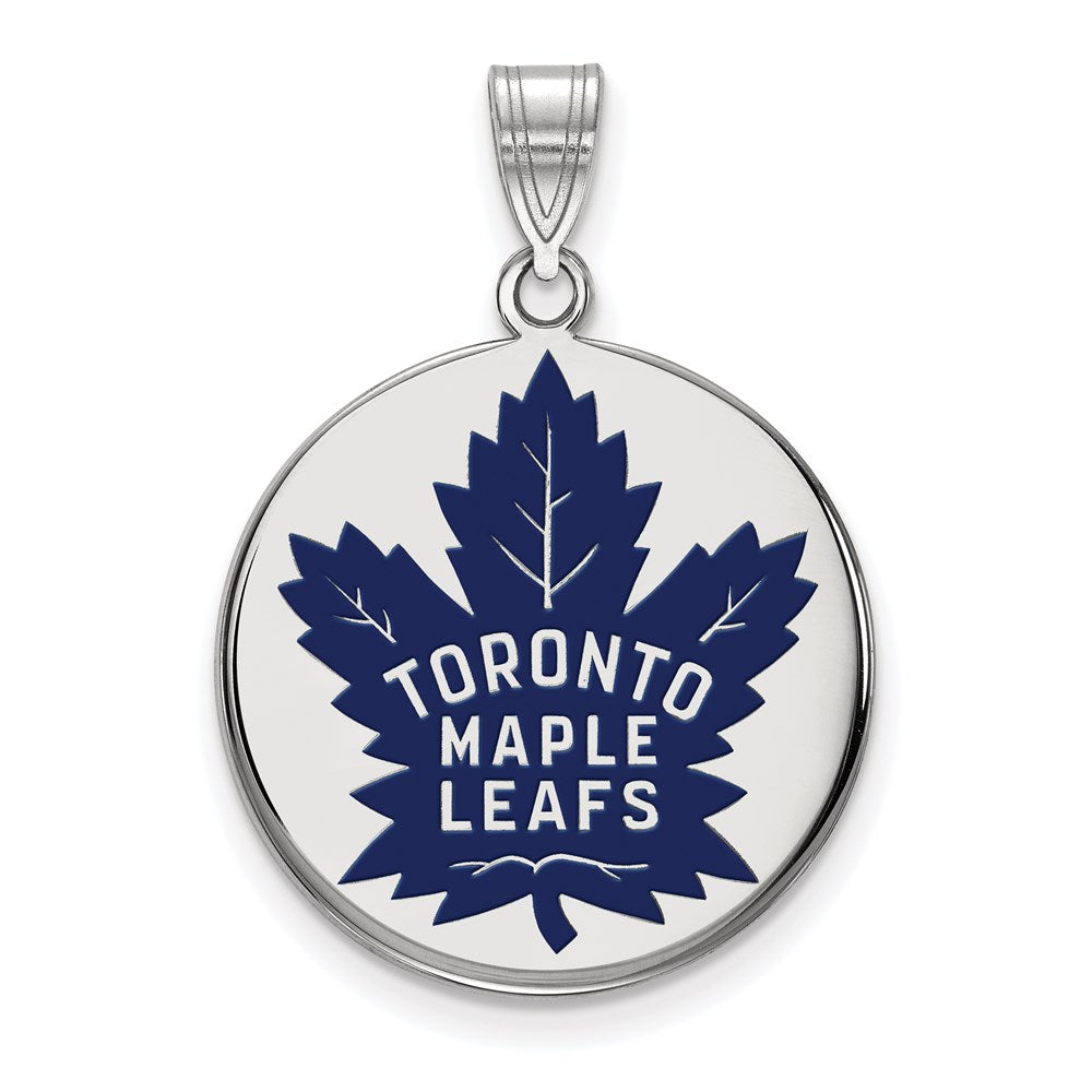 Sterling Silver Rhodium-plated NHL LogoArt Toronto Maple Leafs Large Enameled Disc Pendant