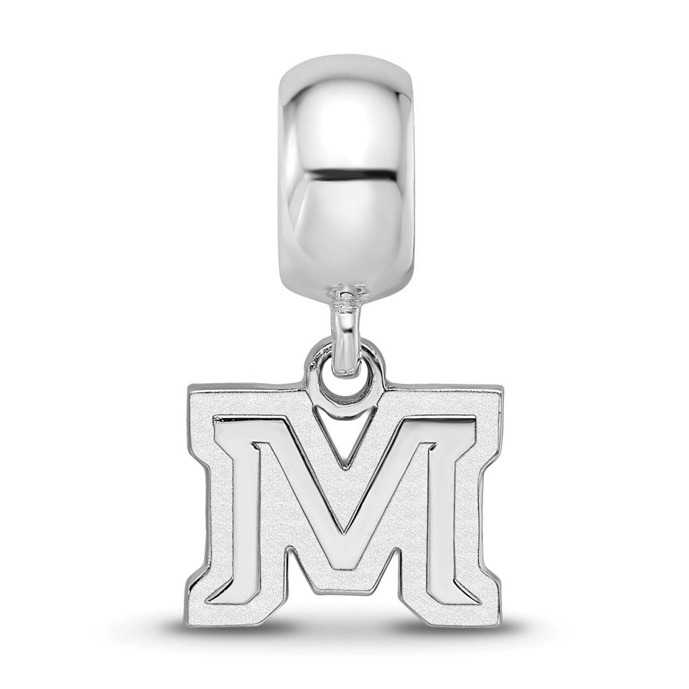 Sterling Silver Rhodium-plated LogoArt Montana State University Letter M Extra Small Dangle Bead Charm