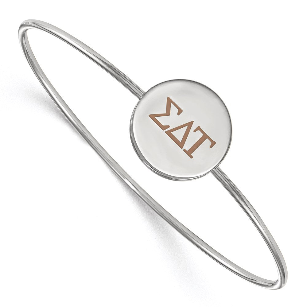 Sterling Silver Rh-plated LogoArt Sigma Delta Tau Enameled Slip-on Bangle