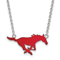 Sterling Silver Rhodium-plated LogoArt Southern Methodist University Mustang Large Enameled Pendant 18 inch Necklace