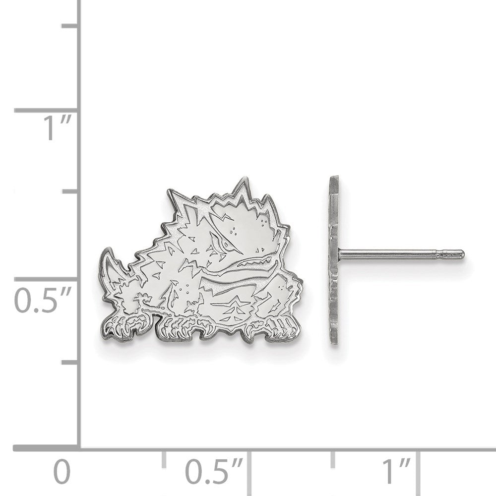 14k White Gold LogoArt Texas Christian University Horned Frog Small Post Earrings