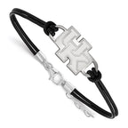 Sterling Silver Rhodium-plated LogoArt University of Kentucky U-K Small Center Black Leather 7 inch Bracelet with Extender