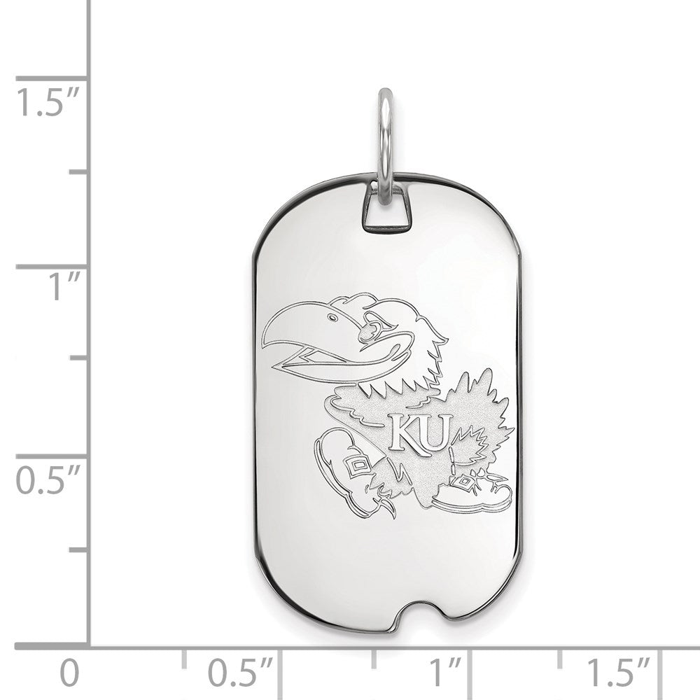 14k White Gold LogoArt University of Kansas Jayhawk Small Dog Tag Pendant