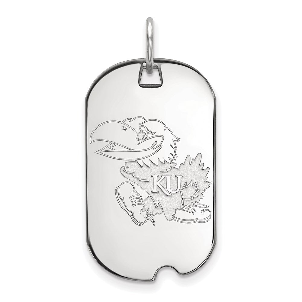 Sterling Silver Rhodium-plated LogoArt University of Kansas Jayhawk Small Dog Tag Pendant
