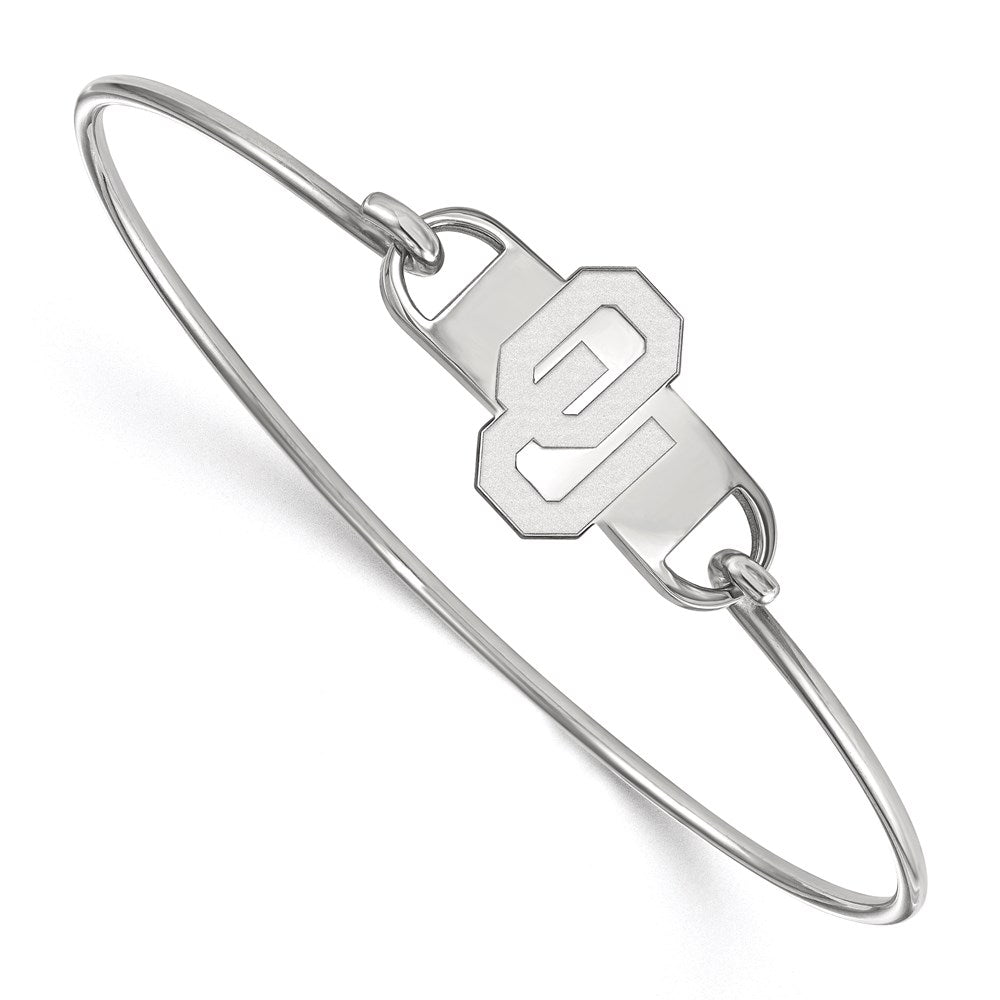 Sterling Silver Rhodium-plated LogoArt University of Oklahoma O-U Small Center 7 inch Wire Bangle