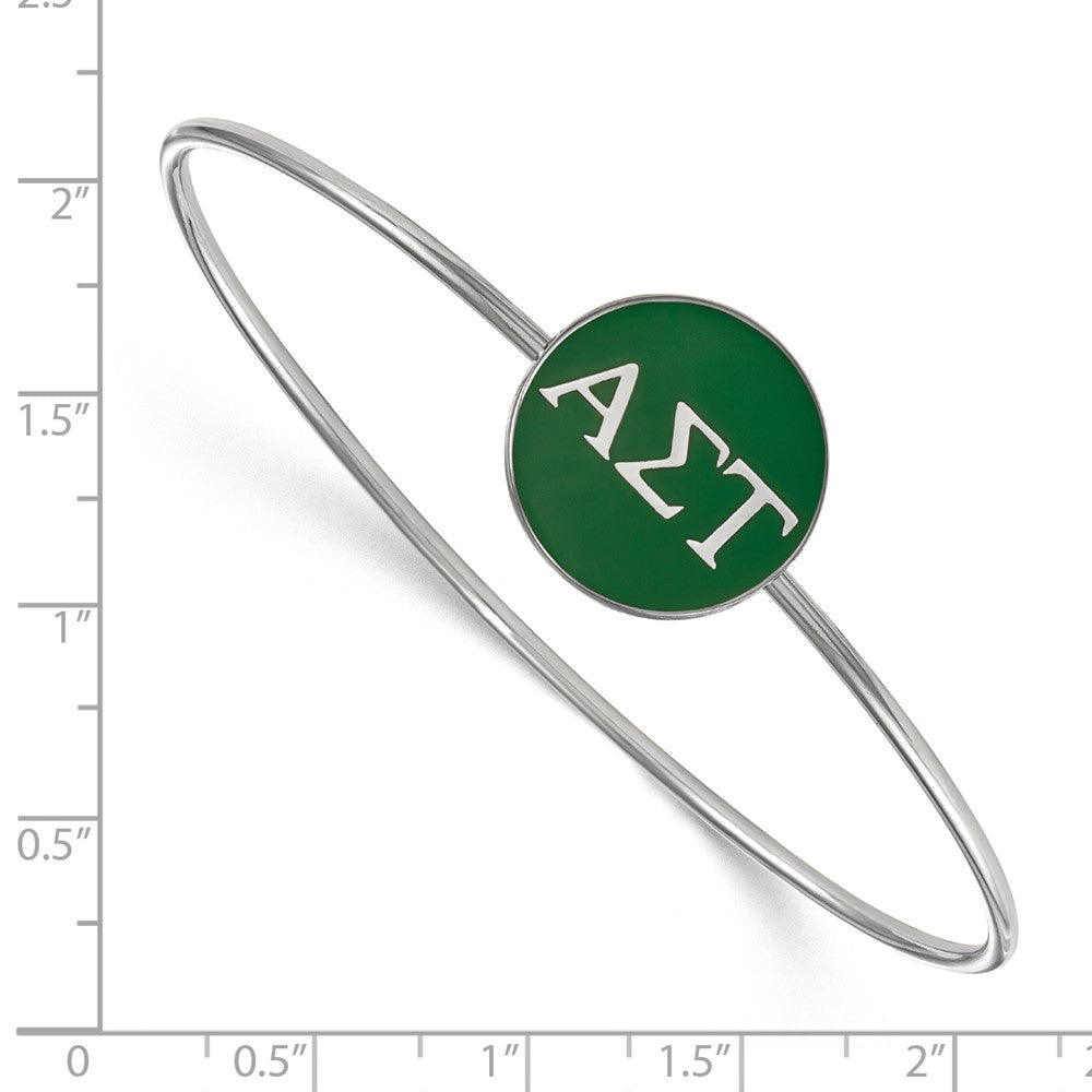 Sterling Silver Rh-plated LogoArt Alpha Sigma Tau Enameled Slip-on Bangle