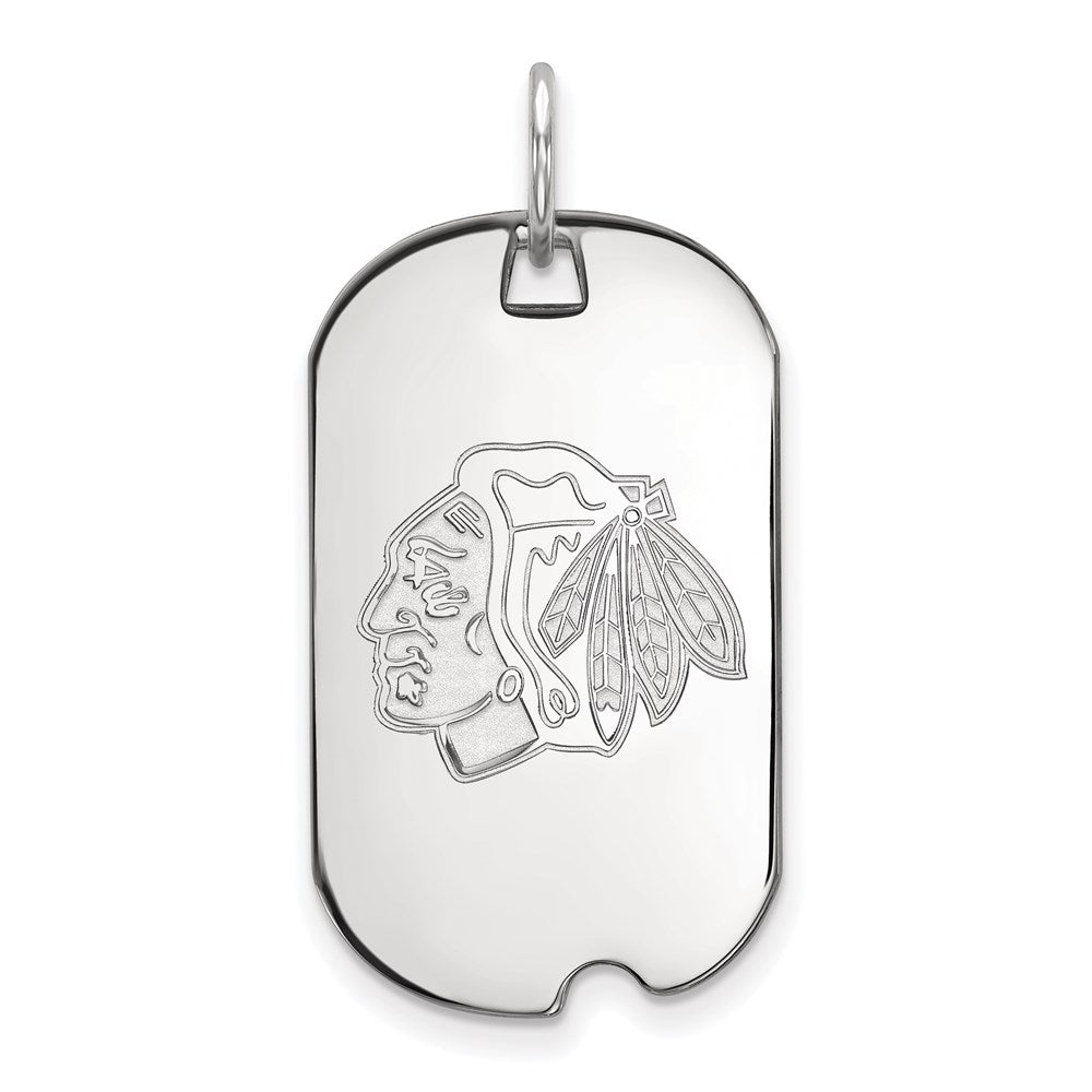 14k White Gold NHL LogoArt Chicago Blackhawks Small Dog Tag Pendant