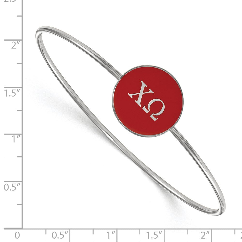 Sterling Silver Rh-plated LogoArt Chi Omega Enameled Slip-on Bangle