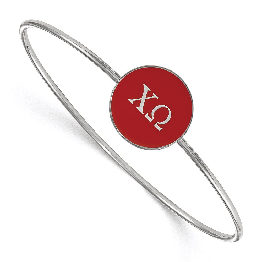 Sterling Silver Rh-plated LogoArt Chi Omega Enameled Slip-on Bangle
