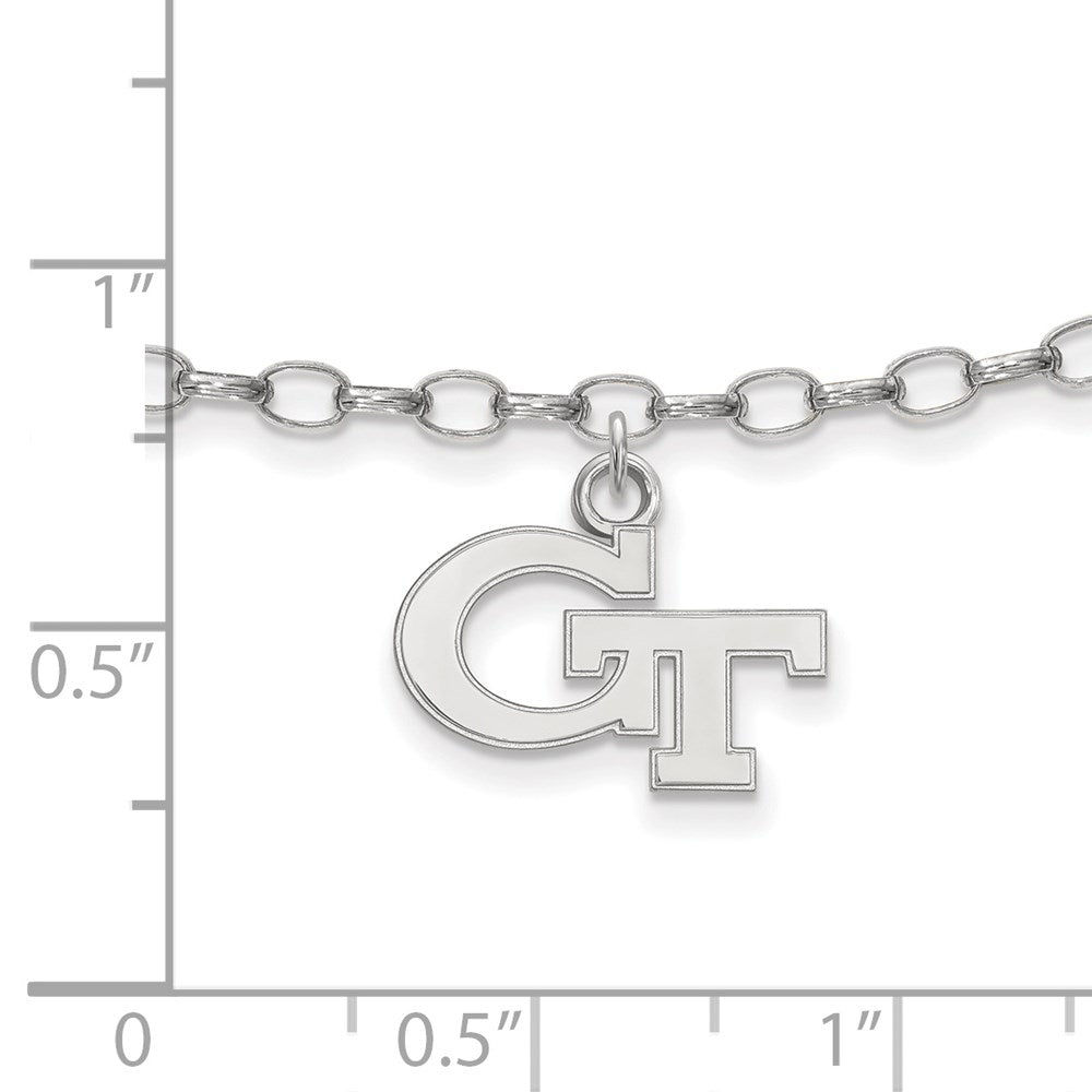 Sterling Silver Rhodium-plated LogoArt Georgia Institute of Technology G-T 9-inch Anklet