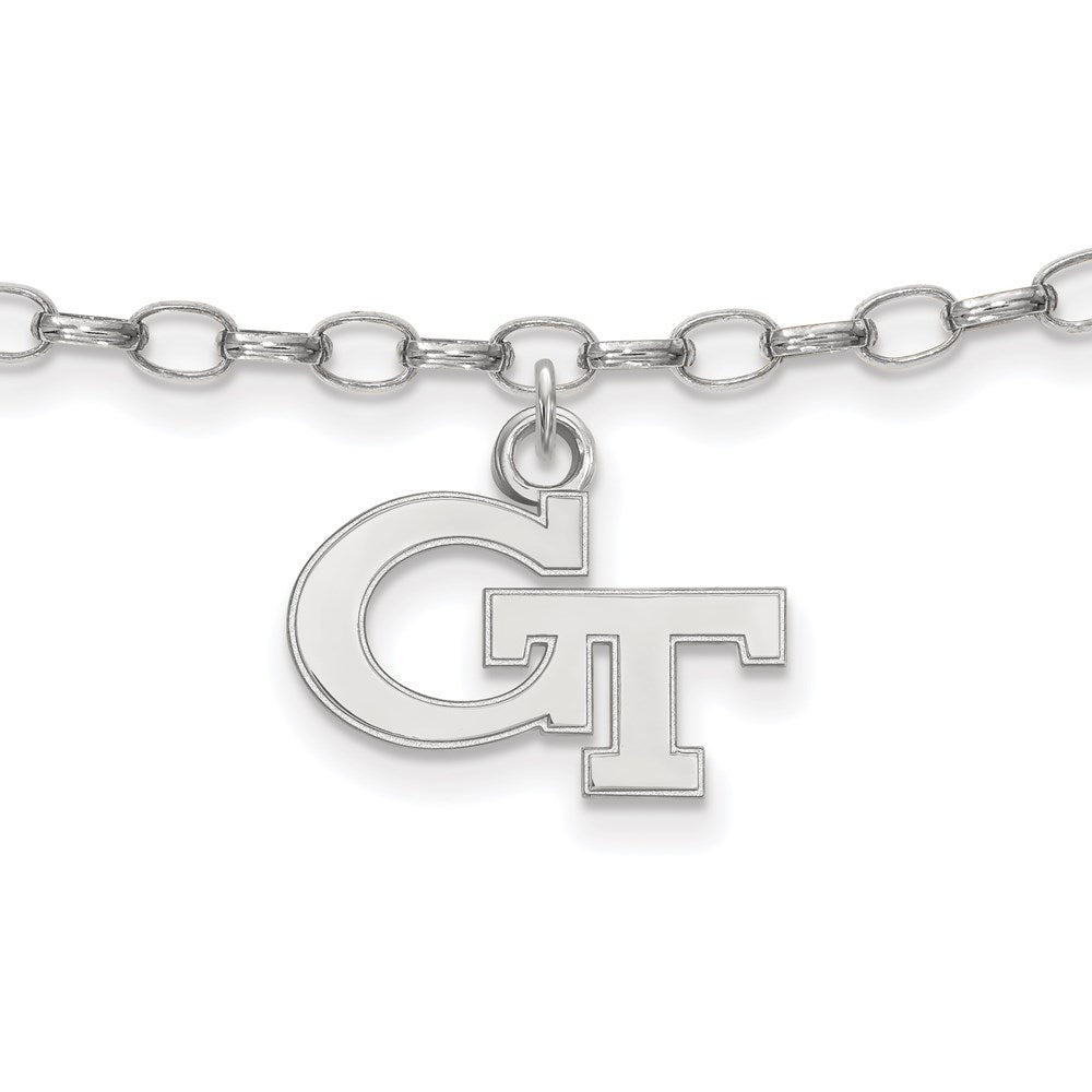 Sterling Silver Rhodium-plated LogoArt Georgia Institute of Technology G-T 9-inch Anklet