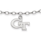 Sterling Silver Rhodium-plated LogoArt Georgia Institute of Technology G-T 9-inch Anklet