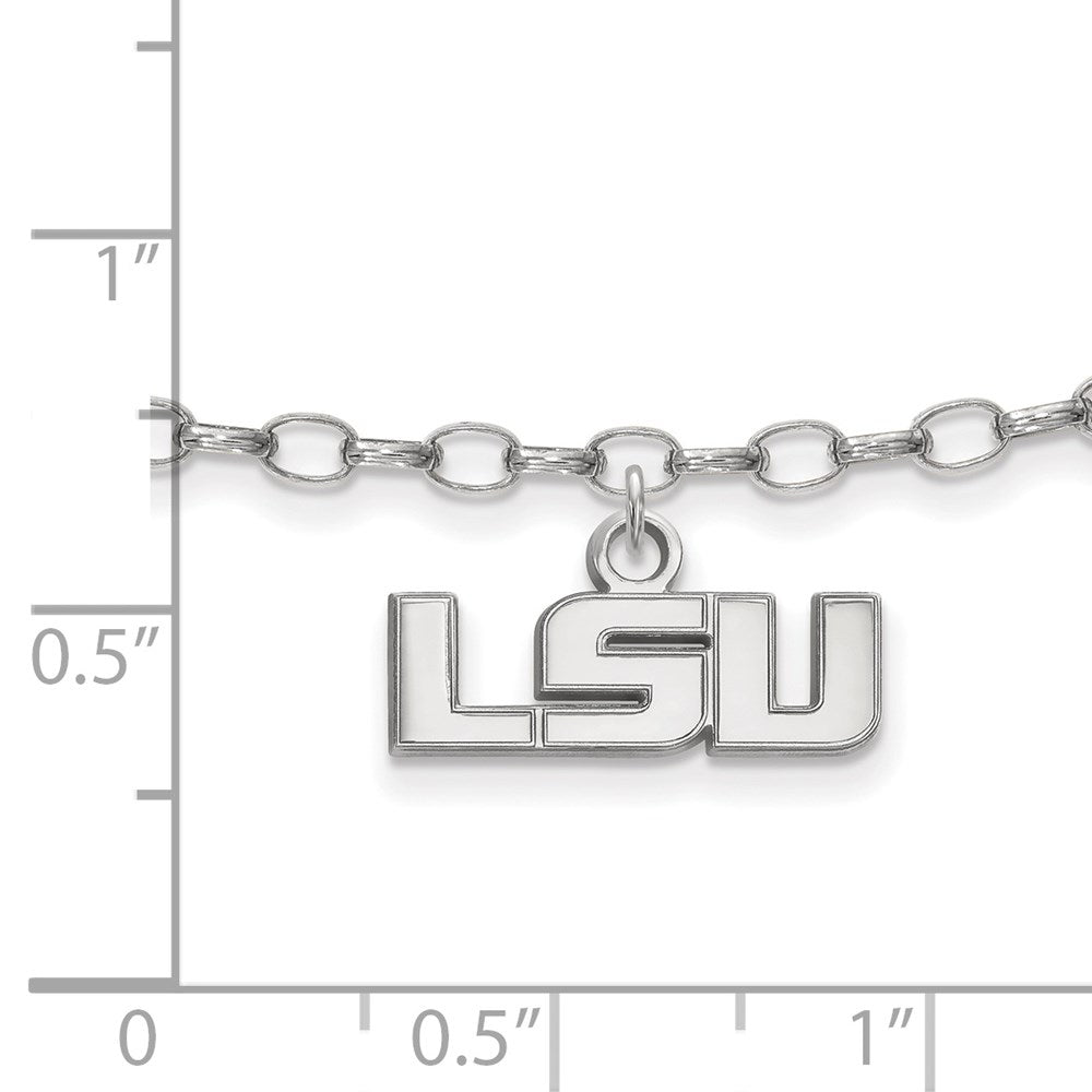 Sterling Silver Rhodium-plated LogoArt Louisiana State University L-S-U 9 inch Anklet