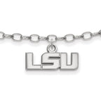 Sterling Silver Rhodium-plated LogoArt Louisiana State University L-S-U 9 inch Anklet