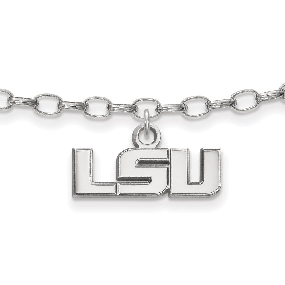 Sterling Silver Rhodium-plated LogoArt Louisiana State University L-S-U 9 inch Anklet