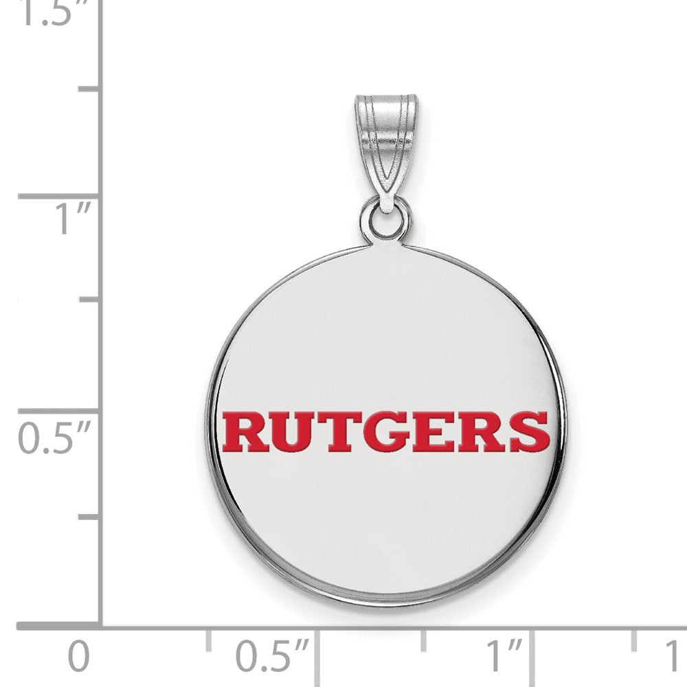 Sterling Silver Rhodium-plated LogoArt Rutgers University Large Enameled Disc Pendant