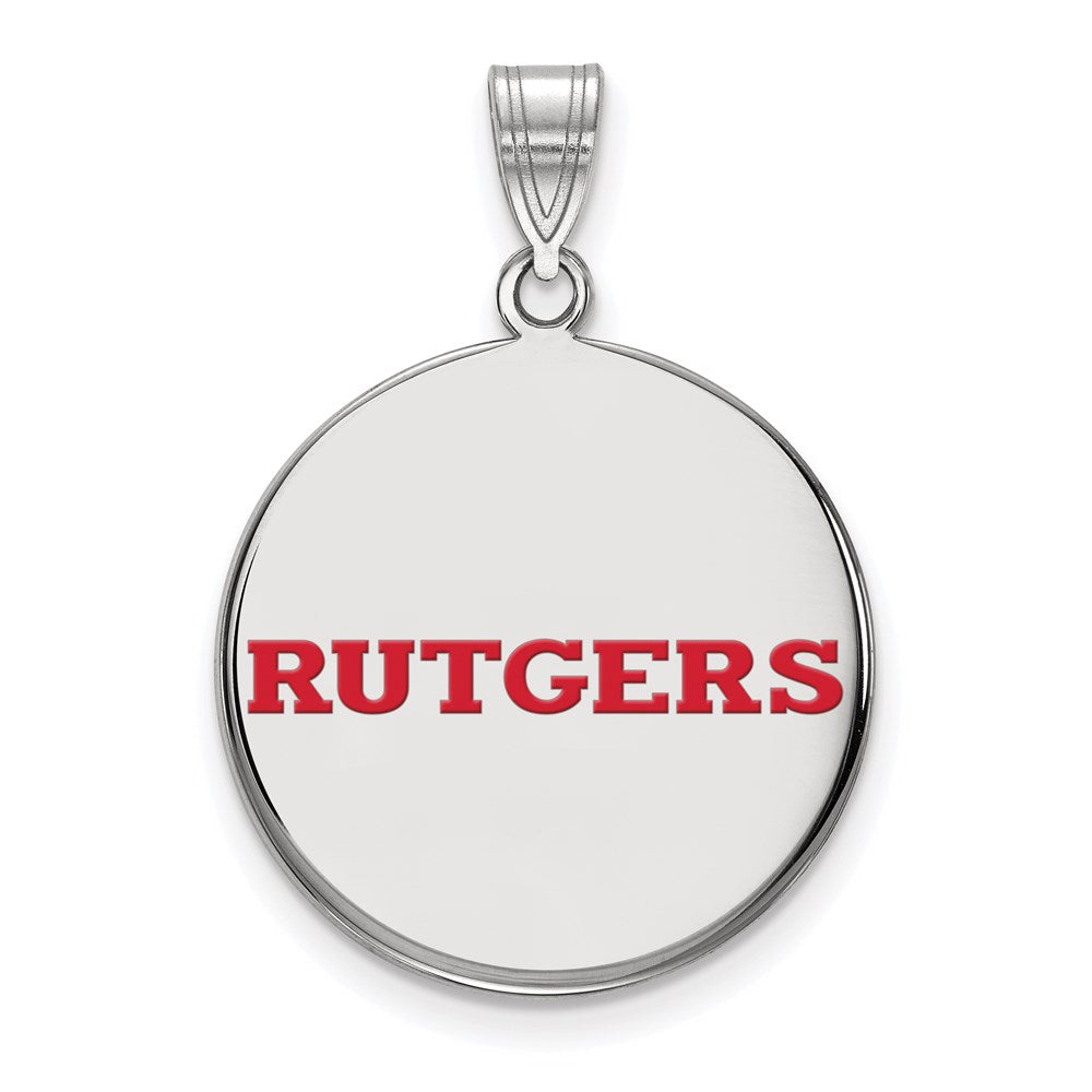 Sterling Silver Rhodium-plated LogoArt Rutgers University Large Enameled Disc Pendant