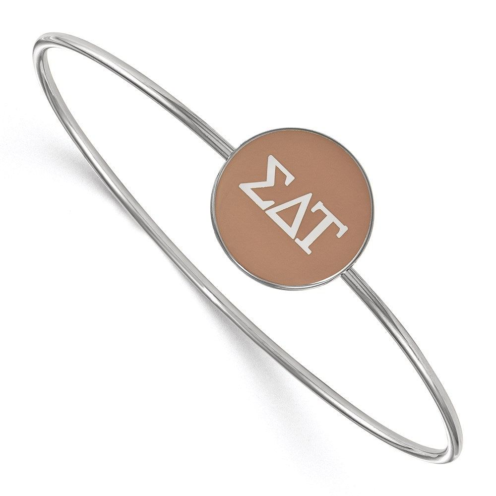 Sterling Silver Rh-plated LogoArt Sigma Delta Tau Enameled Slip-on Bangle