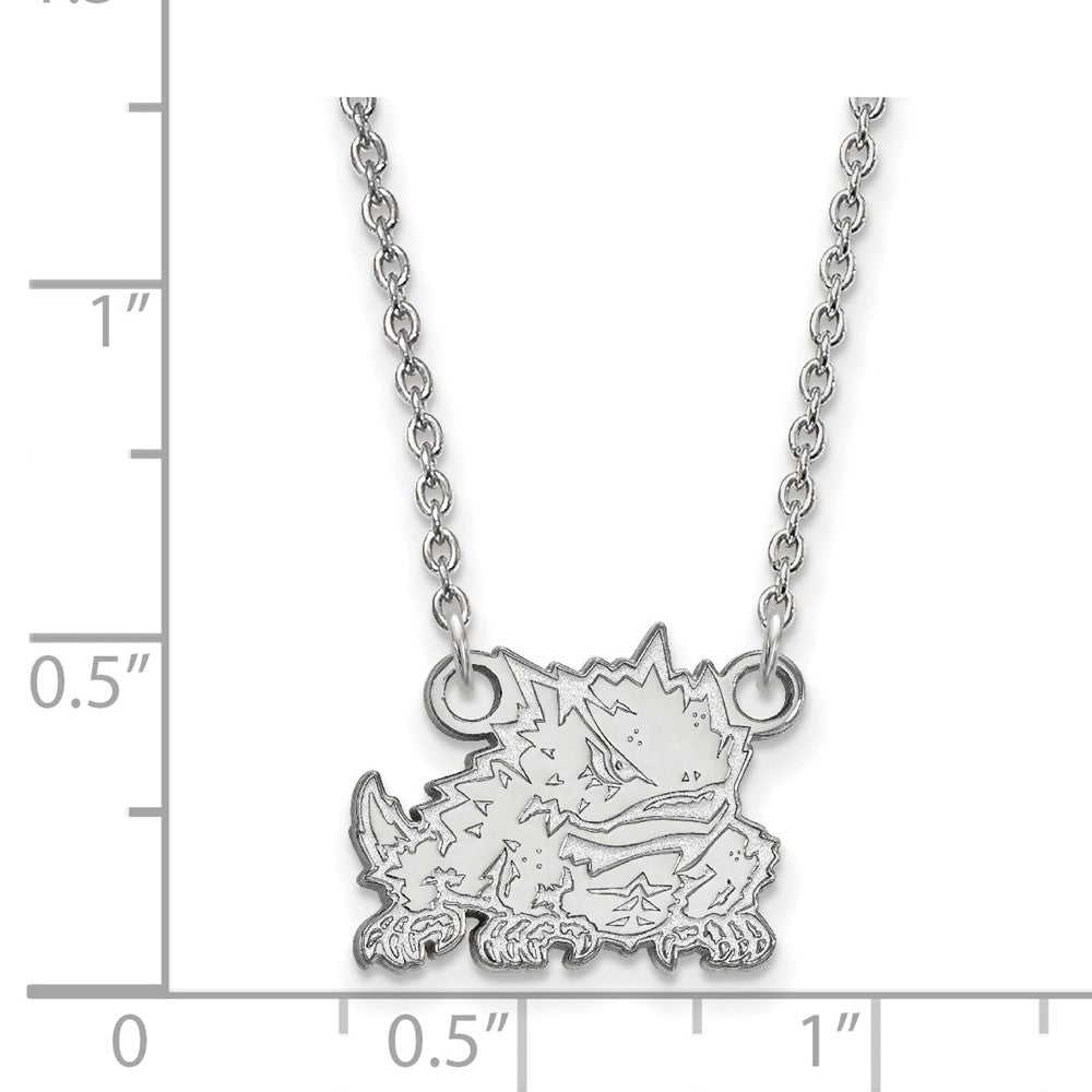 Sterling Silver Rhodium-plated LogoArt Texas Christian University Horned Frog Small Pendant 18 inch Necklace