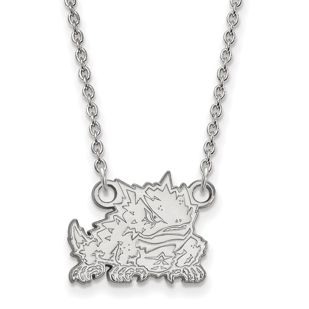 14k White Gold LogoArt Texas Christian University Horned Frog Small Pendant 18 inch Necklace