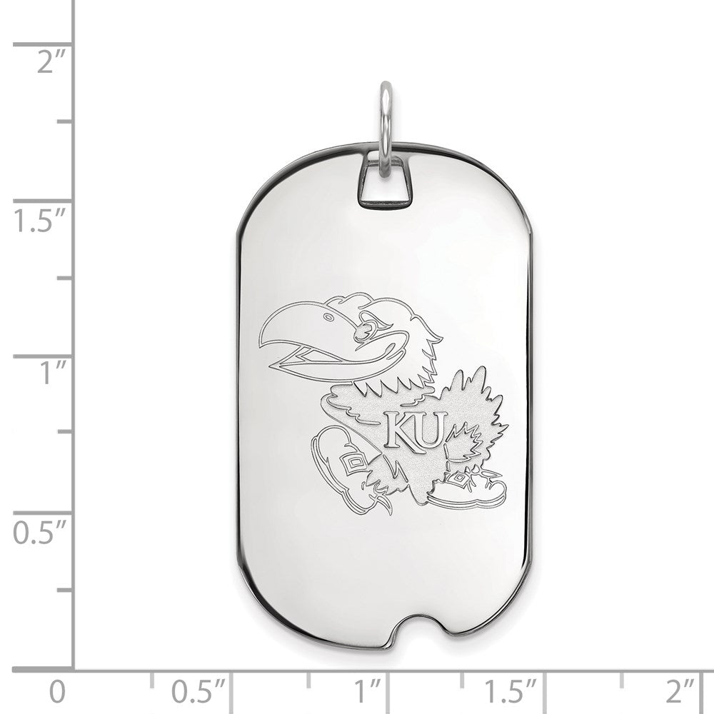 14k White Gold LogoArt University of Kansas Jayhawk Large Dog Tag Pendant