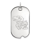Sterling Silver Rhodium-plated LogoArt University of Kansas Jayhawk Large Dog Tag Pendant