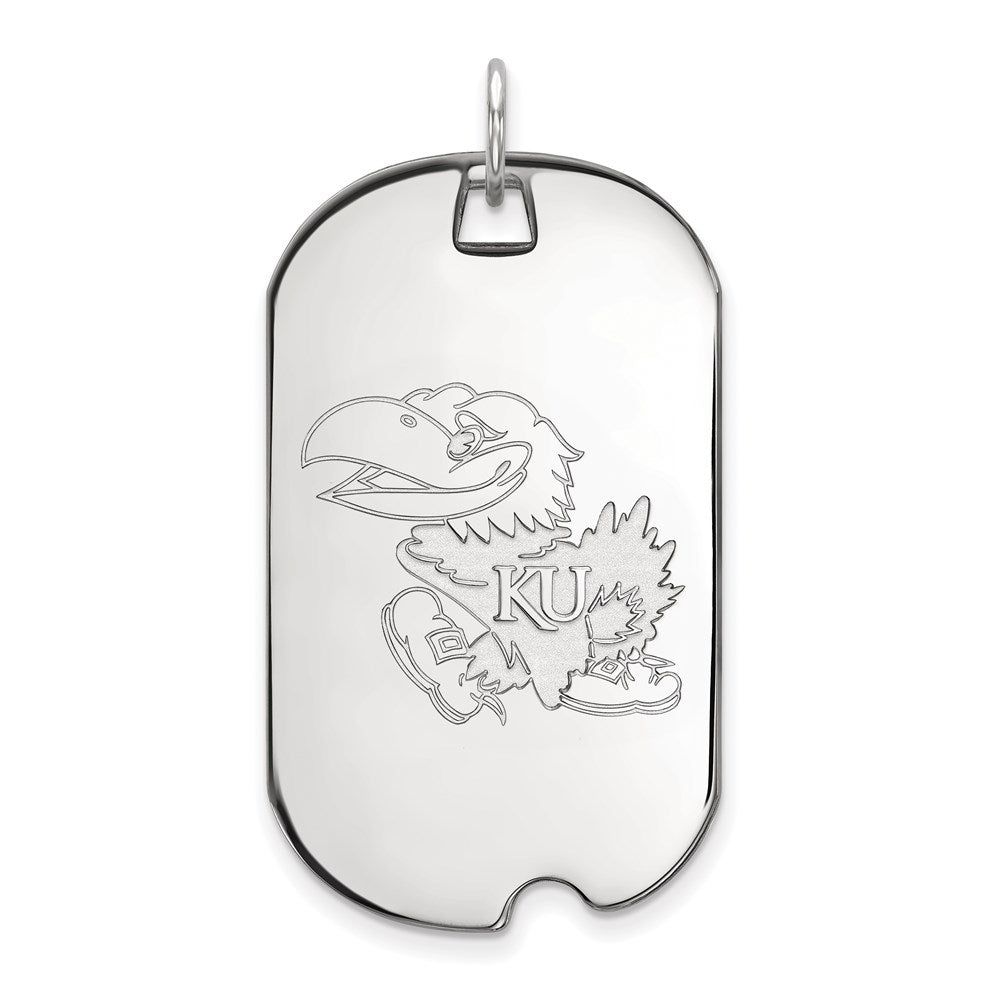 Sterling Silver Rhodium-plated LogoArt University of Kansas Jayhawk Large Dog Tag Pendant