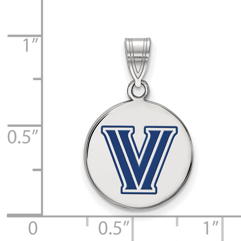 Sterling Silver Rhodium-plated LogoArt Villanova University Letter V Medium Enameled Disc Pendant