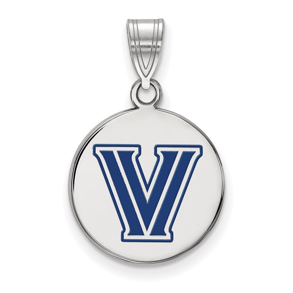 Sterling Silver Rhodium-plated LogoArt Villanova University Letter V Medium Enameled Disc Pendant