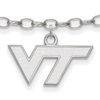 Sterling Silver Rhodium-plated LogoArt Virginia Tech V-T 9 inch Anklet