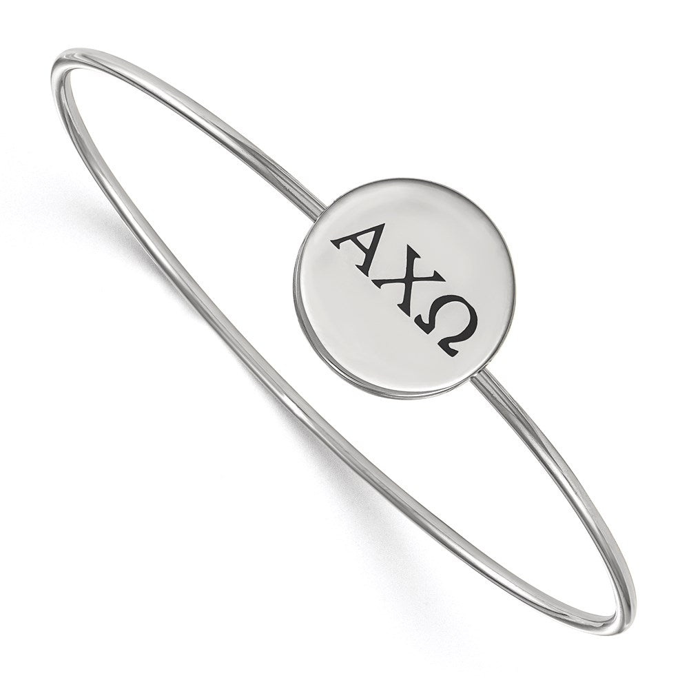 Sterling Silver Rh-plated LogoArt Alpha Chi Omega Enameled Slip-on Bangle
