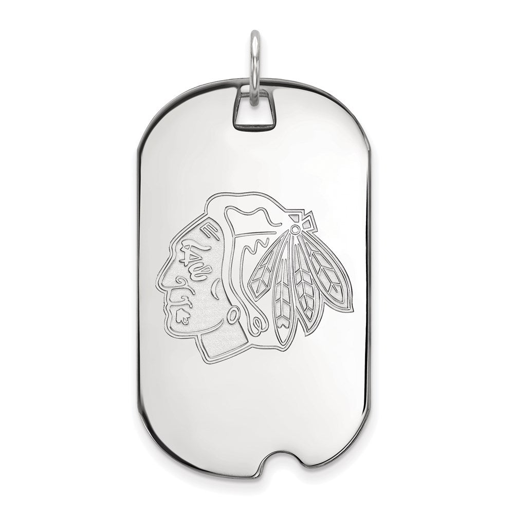 Sterling Silver Rhodium-plated NHL LogoArt Chicago Blackhawks Large Dog Tag Pendant