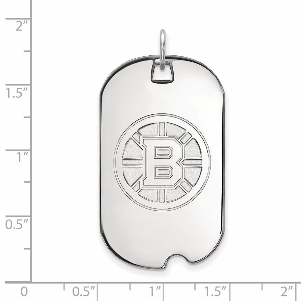 14k White Gold NHL LogoArt Boston Bruins Large Dog Tag Pendant