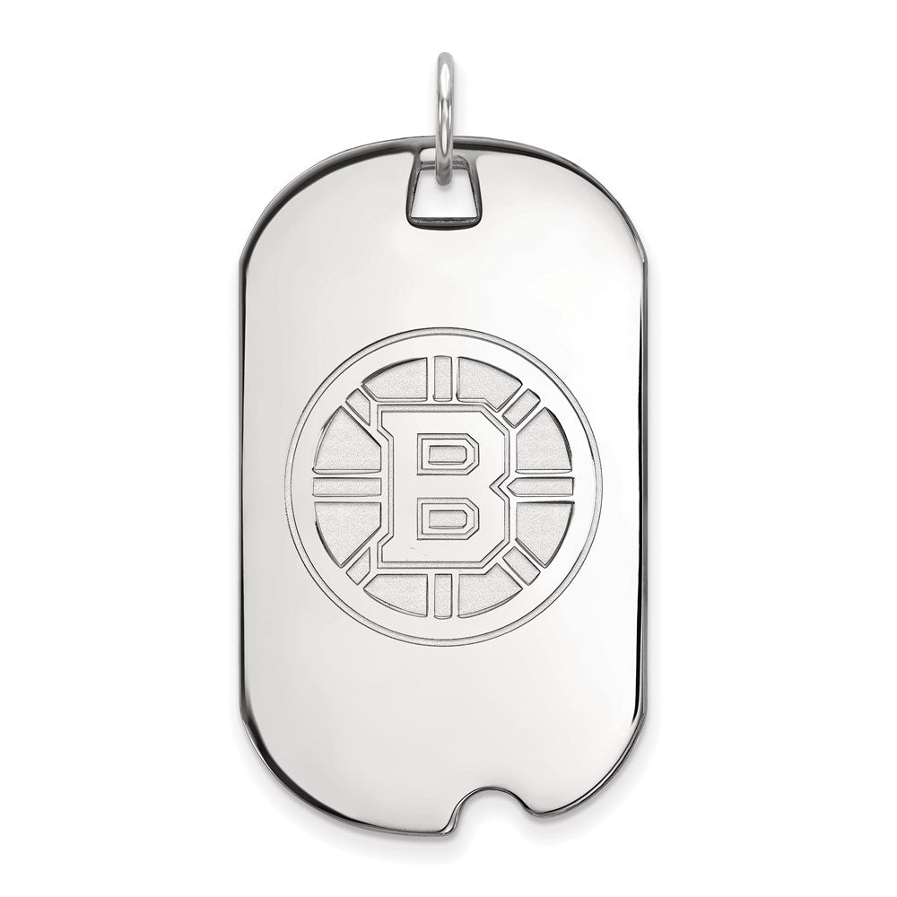 10k White Gold NHL LogoArt Boston Bruins Large Dog Tag Pendant