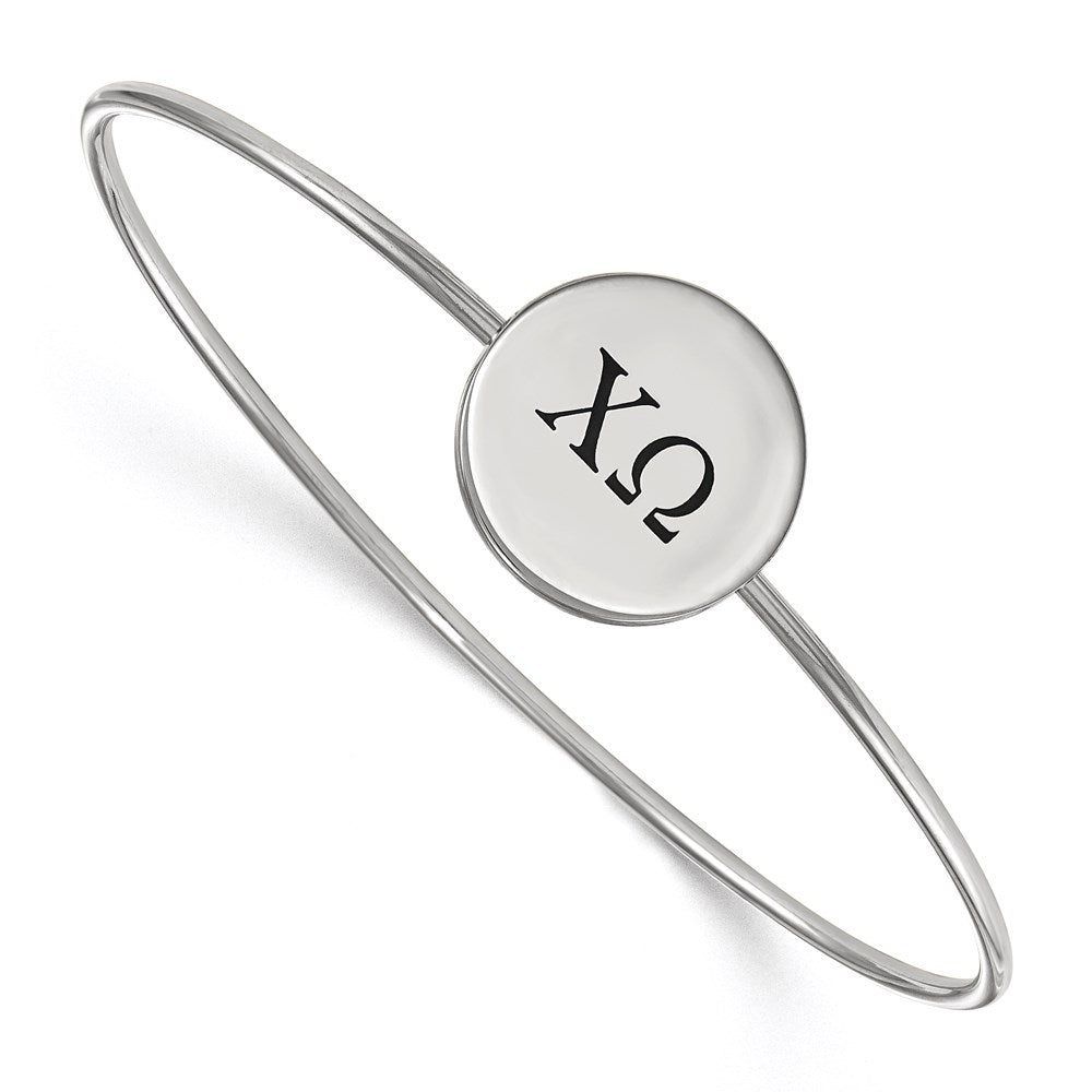 Sterling Silver Rh-plated LogoArt Chi Omega Enameled Slip-on Bangle