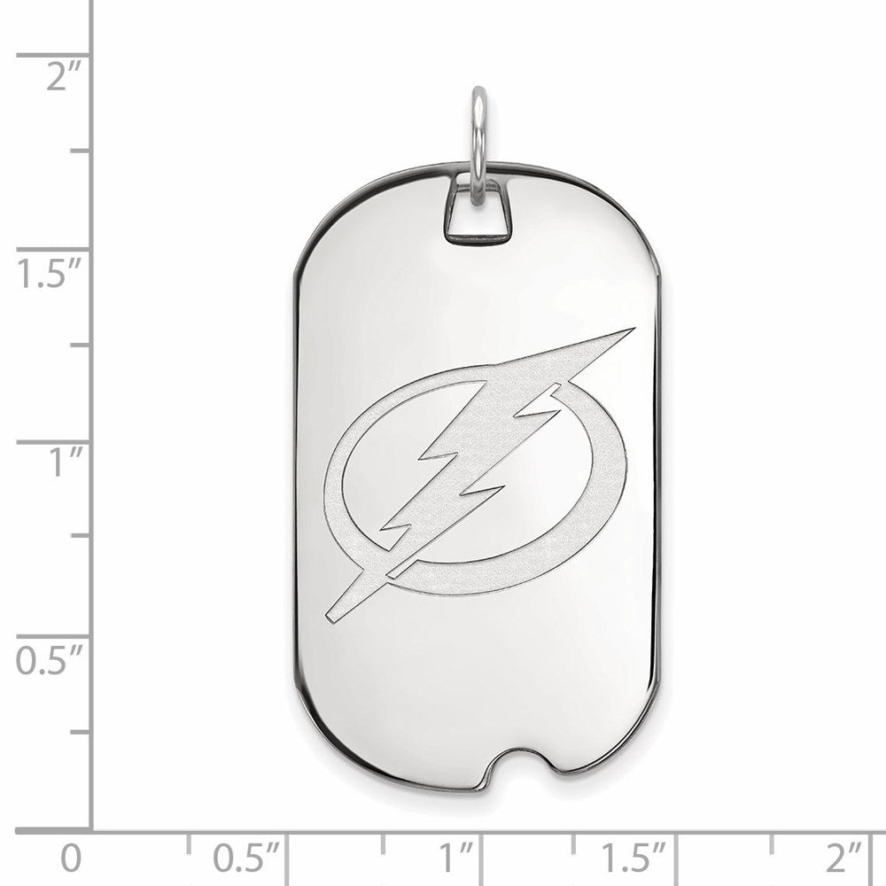 Sterling Silver Rhodium-plated NHL LogoArt Tampa Bay Lightning Large Dog Tag Pendant