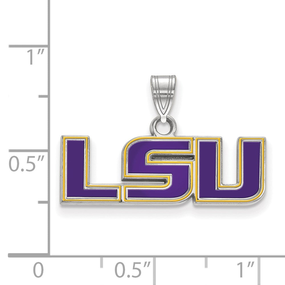Sterling Silver Rhodium-plated LogoArt Louisiana State University L-S-U Small Enameled Pendant