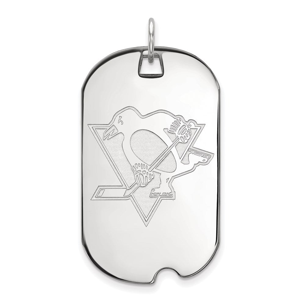 Sterling Silver Rhodium-plated NHL LogoArt Pittsburgh Penguins Large Dog Tag Pendant