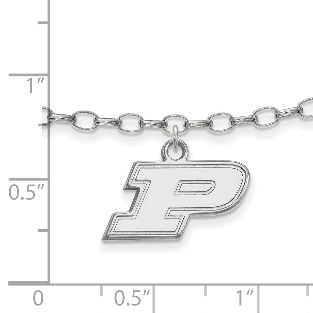 Sterling Silver Rhodium-plated LogoArt Purdue University Letter P 9-inch Anklet